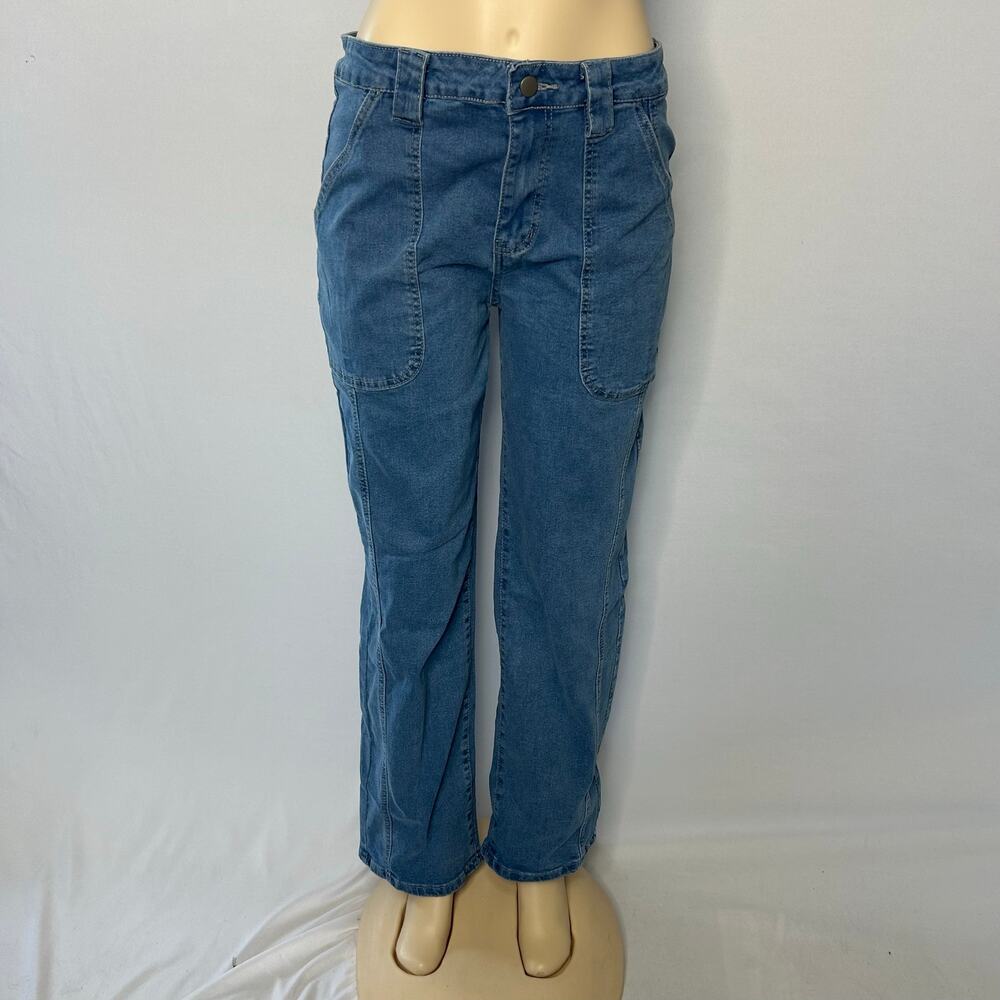 HME Women’s XL Utility Cargo Jeans Blue Stretch Straight Leg NWOT Pockets